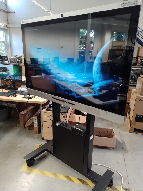 Videokonferenzsystem bestehnd aus Collaboration Hub 55''(Touchscreen mit intigriertem Pc(fährt nicht hoch/SSD gelöscht/ wurde über win PE gebootet), höhenverstellbaren Rollwagen und Barco Clickshare CSE-200 Pack bestehend aus 1x Basisstation und 2...