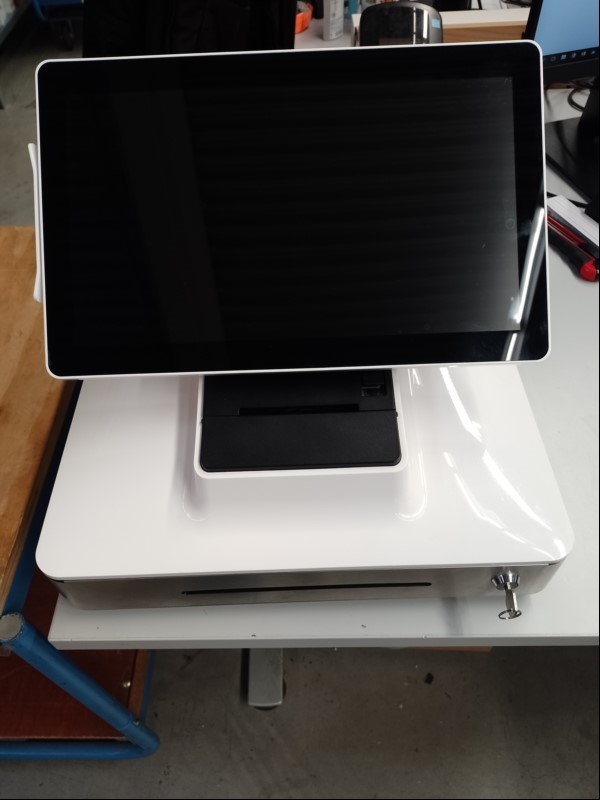 Kassensystem / Touchkasse ELO PayPoint (Part.-Nr.:E347918) Farbe: Weiß, inkl. Scanner, Bondrucker und Kassenlade (inkl. 1x Schlüssel), Micro HDMI, Mini USB, 4x USB 2.0, 1x USB 3.0, nur elektrisch geprüft, Gerät lässt sich einschalten und bedienen ...